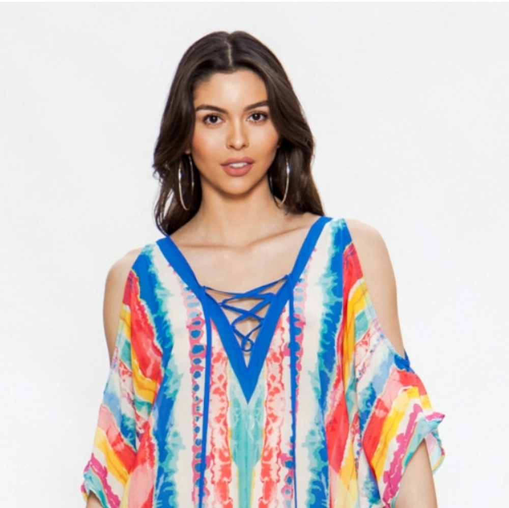 Laced Watercolor Print Kaftan -Jealous Tomato Brand - Picture 3 of 8